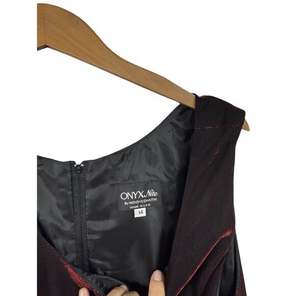 Onyx Nite Black Red Metallic Maxi Dress Gown Shimmer Witchy Vamp Whimsy Goth 14 - Picture 5 of 7